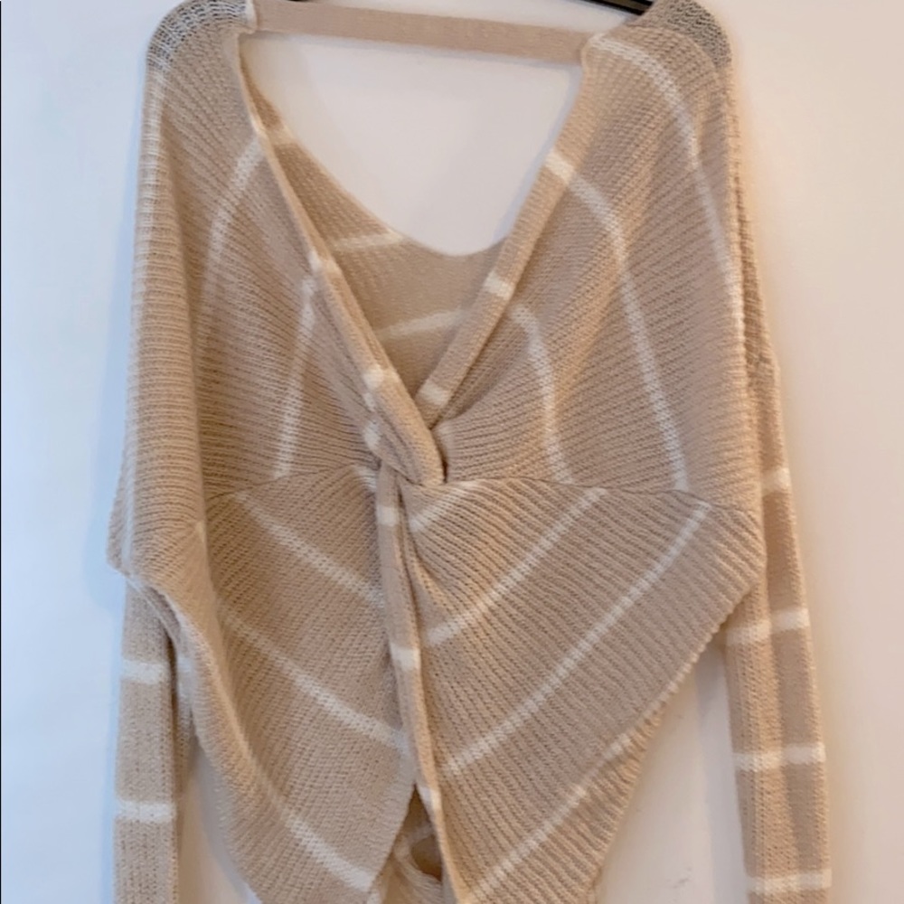 Tan and white Striped Open Back Sweater